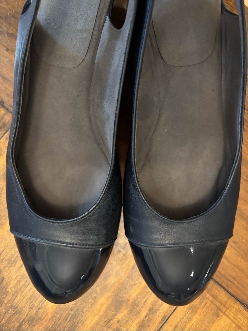 STUART WEITZMAN AUTH $399 Women Navy Blue Nappa Leather Tipin Cap Toe Wedge 6.5 - Picture 5 of 9